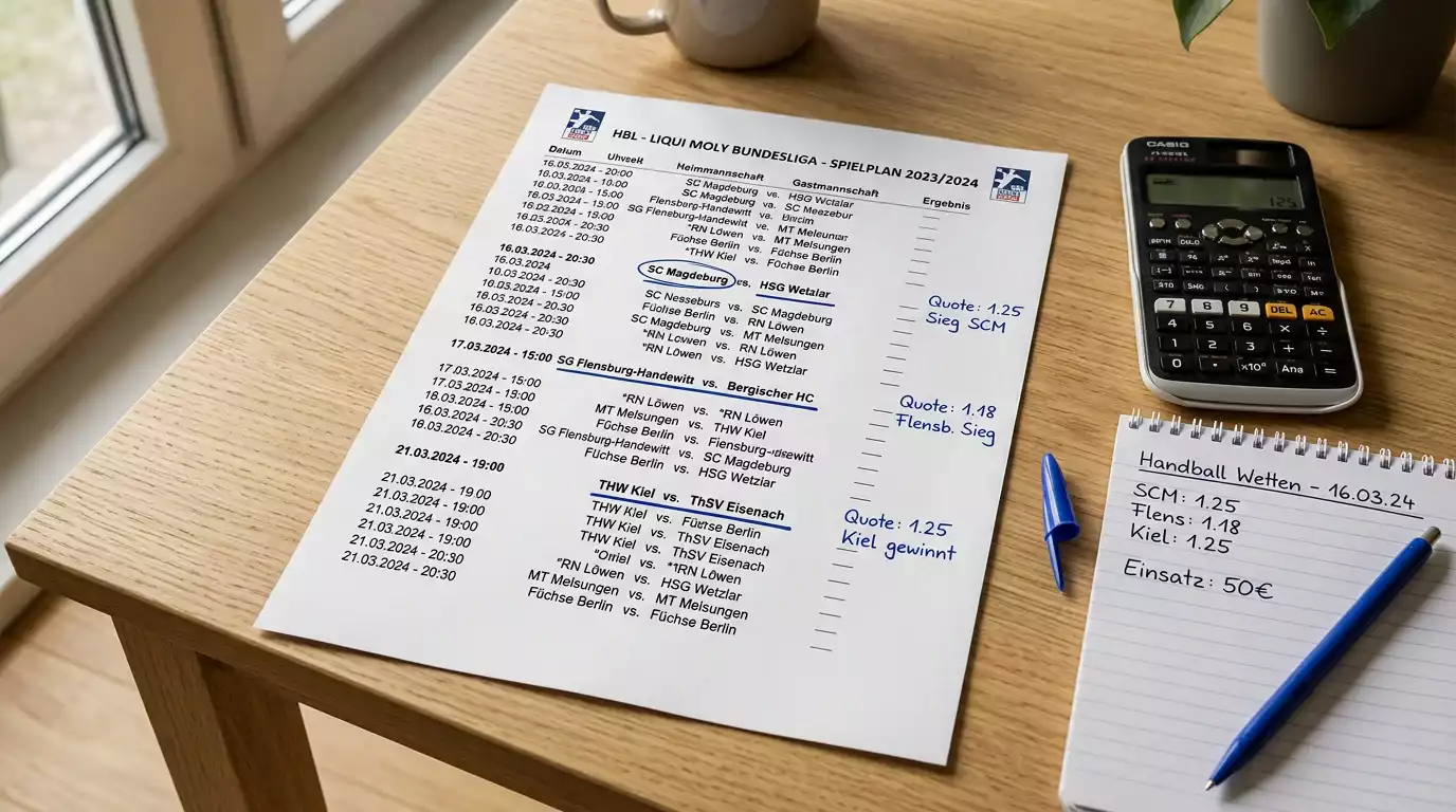 Konkretes Bundesliga-Beispiel einer 3er-Kombiwette mit drei Handball-Tipps und Gesamtquote 3,17
