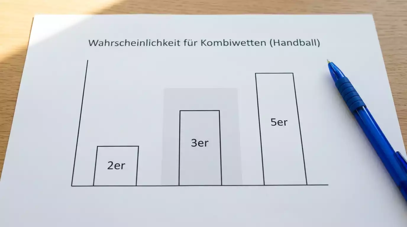 Vergleich der Gewinnwahrscheinlichkeit bei 2er, 3er und 5er Handball-Kombiwette