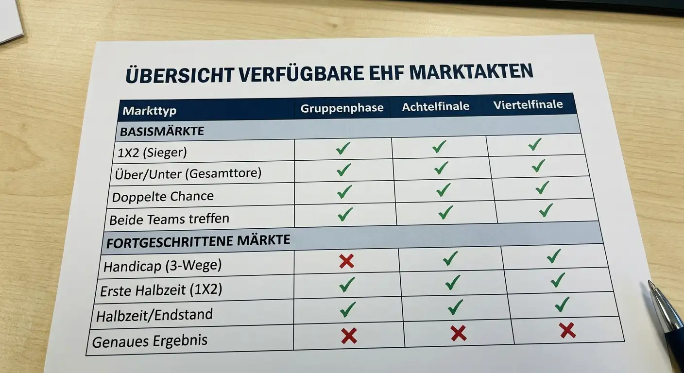 Markttiefe bei EHF Champions League Spielen bei GGL-lizenzierten Handball-Kombiwetten-Anbietern