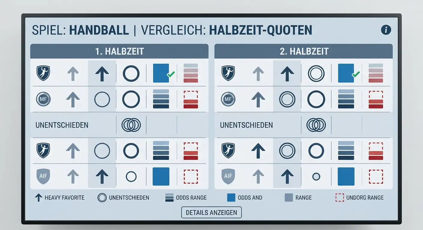 Übersicht Halbzeit-Wettmarkt Handball mit Quotenvergleich erster und zweiter Halbzeit