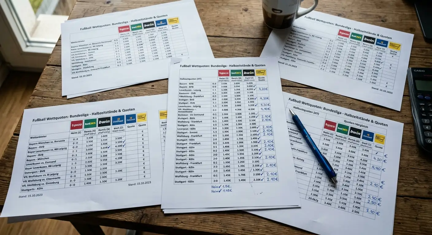 Vergleich Halbzeitquoten verschiedener Handball-Matches — Analyse erste und zweite Halbzeit