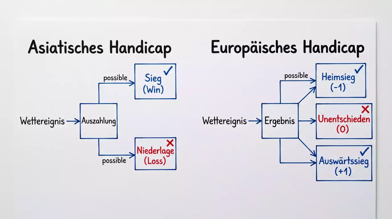 Unterschied asiatisches und europäisches Handicap beim Handball mit Beispiel-Linien und Ergebnisoptionen
