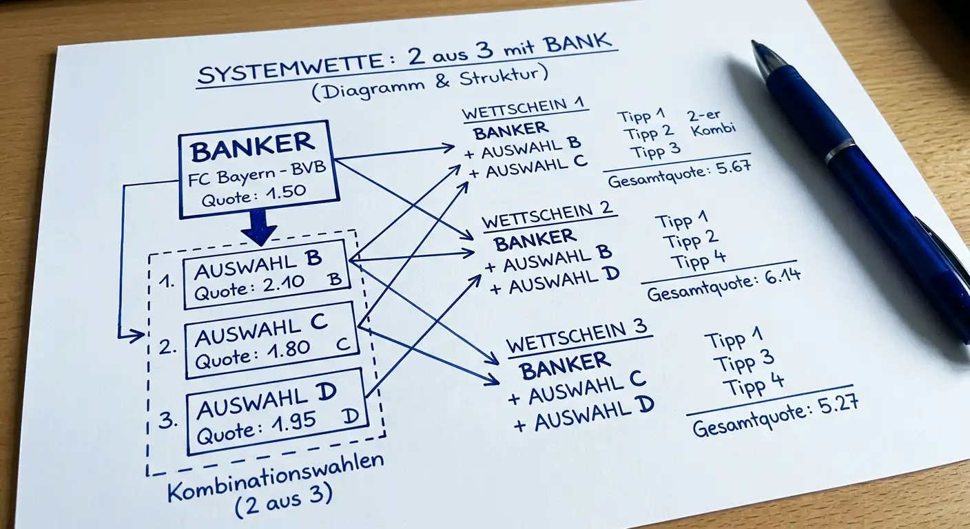 Banker integriert in ein 2-aus-3-Systemwetten-Schema bei Handball-Kombiwetten