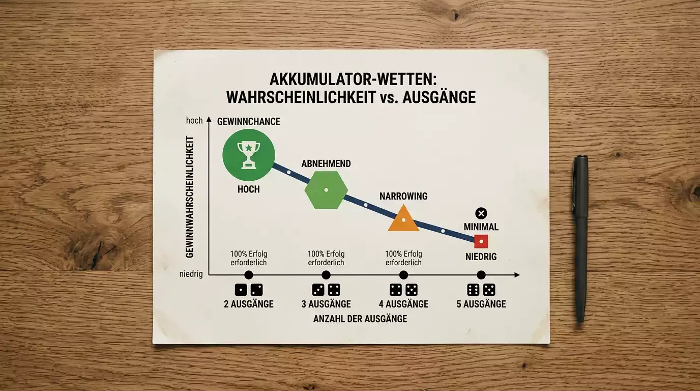 Grafik zur sinkenden Gewinnwahrscheinlichkeit einer Handball-Kombiwette bei zunehmender Tippanzahl