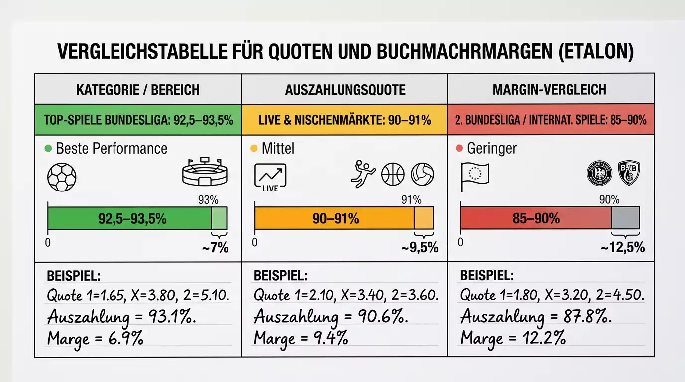 Quotenschlüssel Vergleich für Handball Kombiwetten: Bundesliga-Markt 92,5 bis 93,5 Prozent bei besten GGL-Anbietern