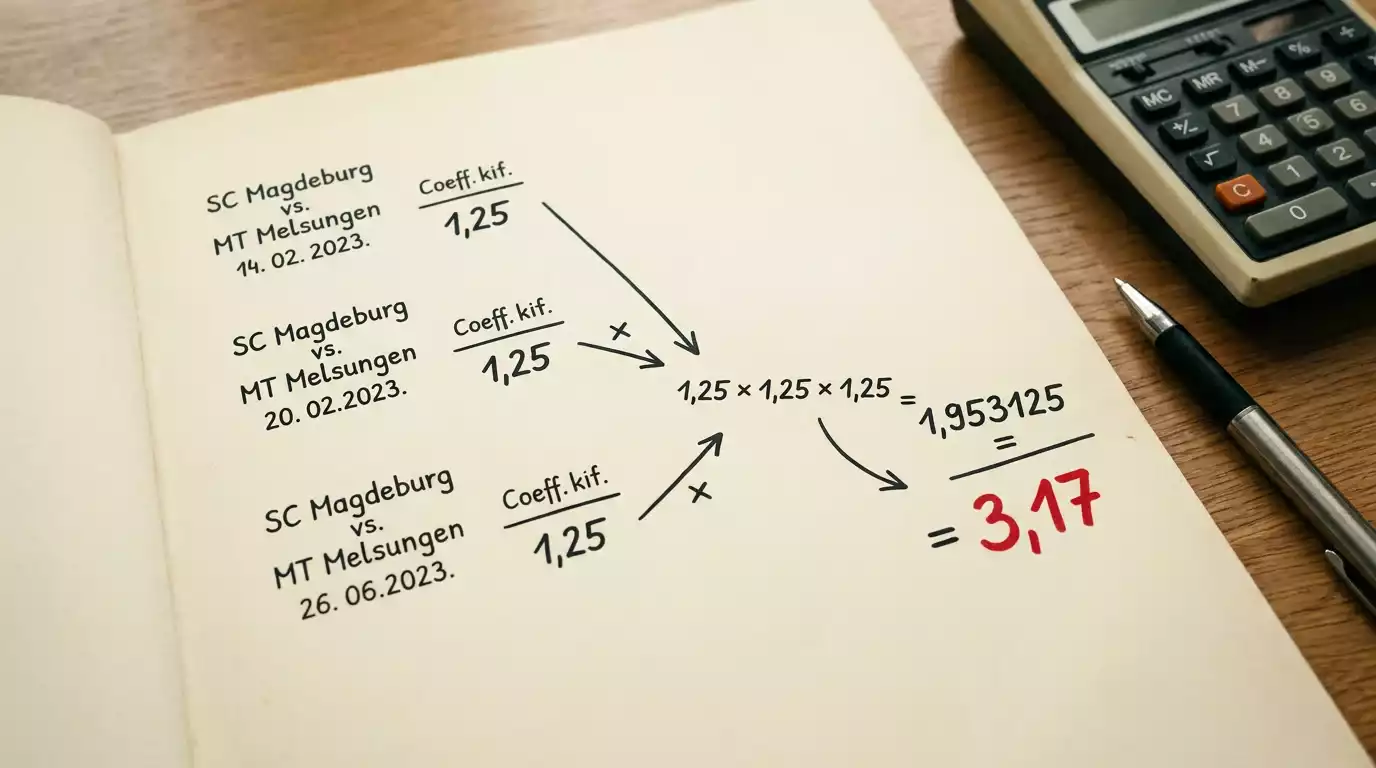 Schritt-für-Schritt Quotenmultiplikation für eine Handball Dreileger-Kombiwette mit drei Bundesliga-Spielen
