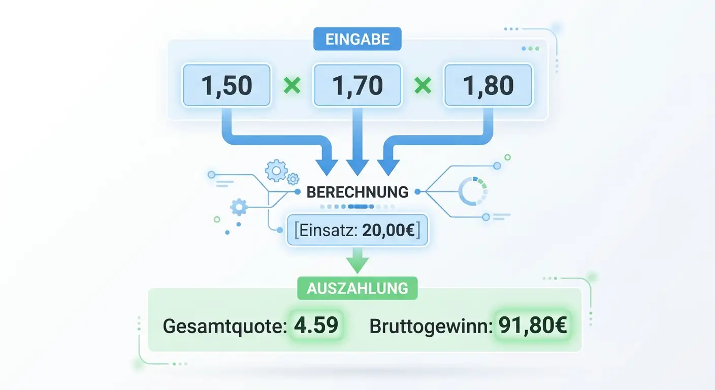 Handball Kombirechner Grundfunktionen: Gesamtquote und Auszahlung für Mehrfachwetten berechnen