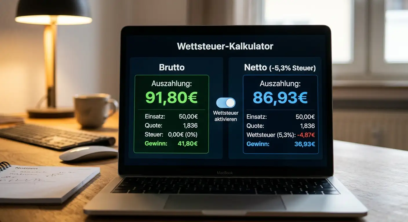 Wettsteuer Netto Brutto Vergleich Handball Kombirechner: 5,3 Prozent Steuer auf Kombiwetten-Auszahlung berechnen