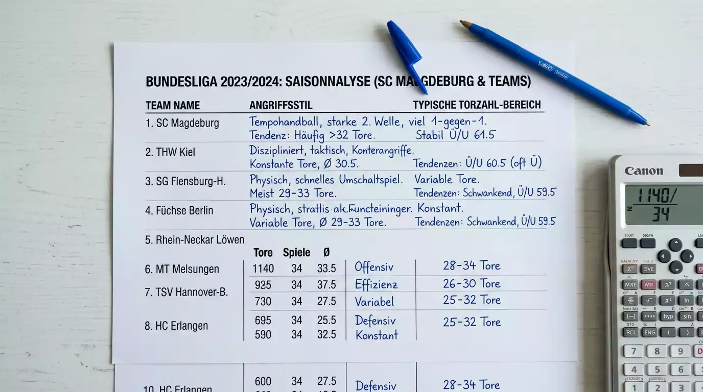 Typische Torzahl-Normwerte Handball Bundesliga: Spielschnitt und Over/Under-Linien im Saisonvergleich