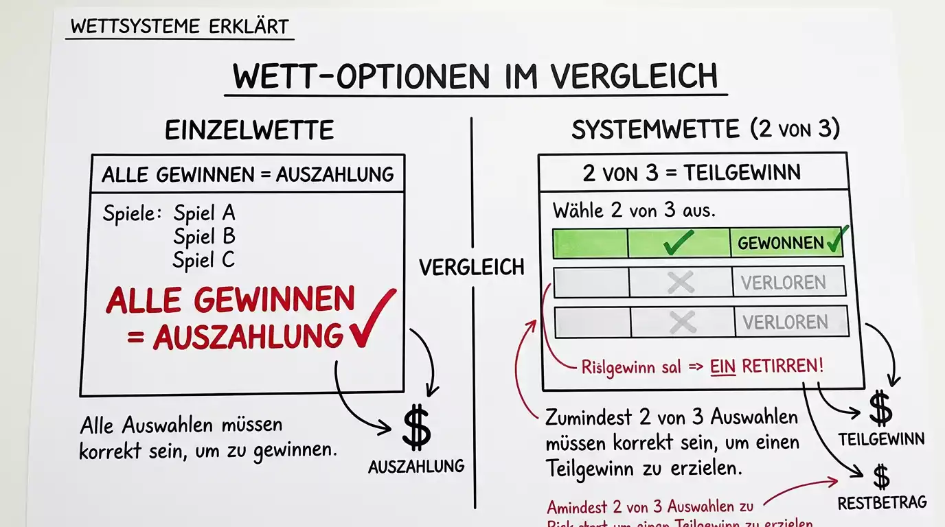 Vergleich Handball Systemwette vs. klassische Kombiwette: Wie 2-aus-3 beim Einzelfehler schützt