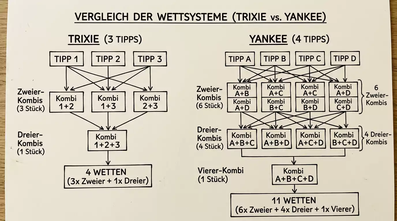 Trixie und Yankee Systemwetten beim Handball: Struktur, Anzahl der Bets und wann sie sich lohnen