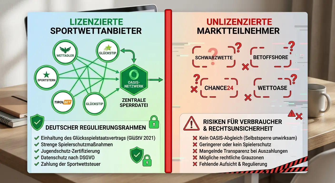 OASIS Geltungsbereich GGL-lizenzierte Anbieter unlizenzierte Schwarzmarkt Sportwetten
